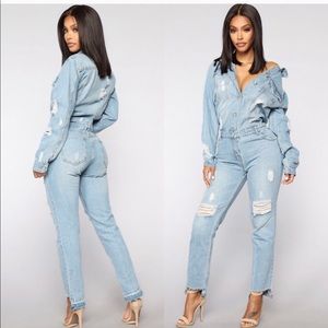 NWT {Fashion Nova} High Jump Denim Jumpsuit